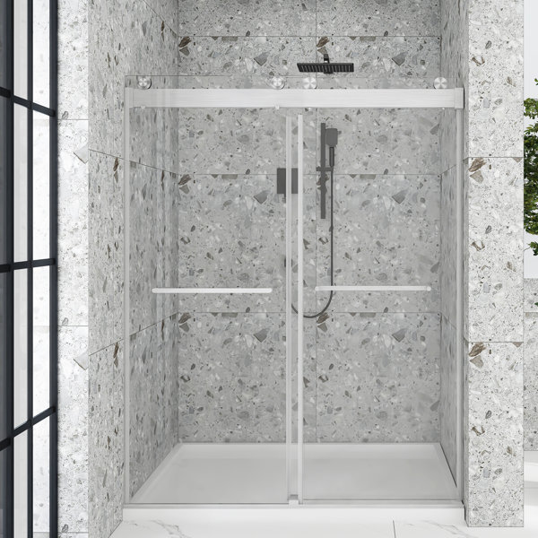 JimsMaison 60'' W x 76'' H Single Sliding Frameless Shower Door with